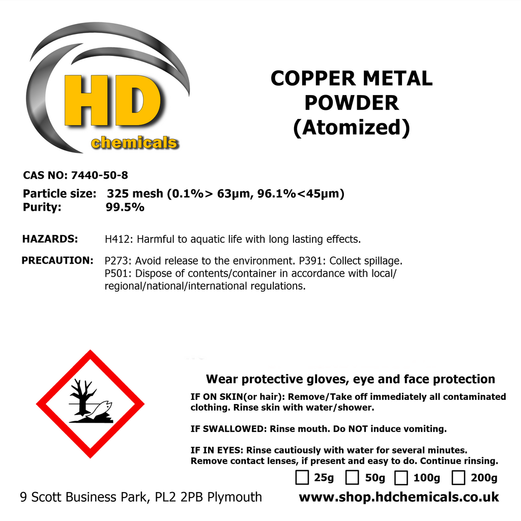 Copper Metal Powder (Atomized) – buy in UK online shop –HD Chemicals LTD