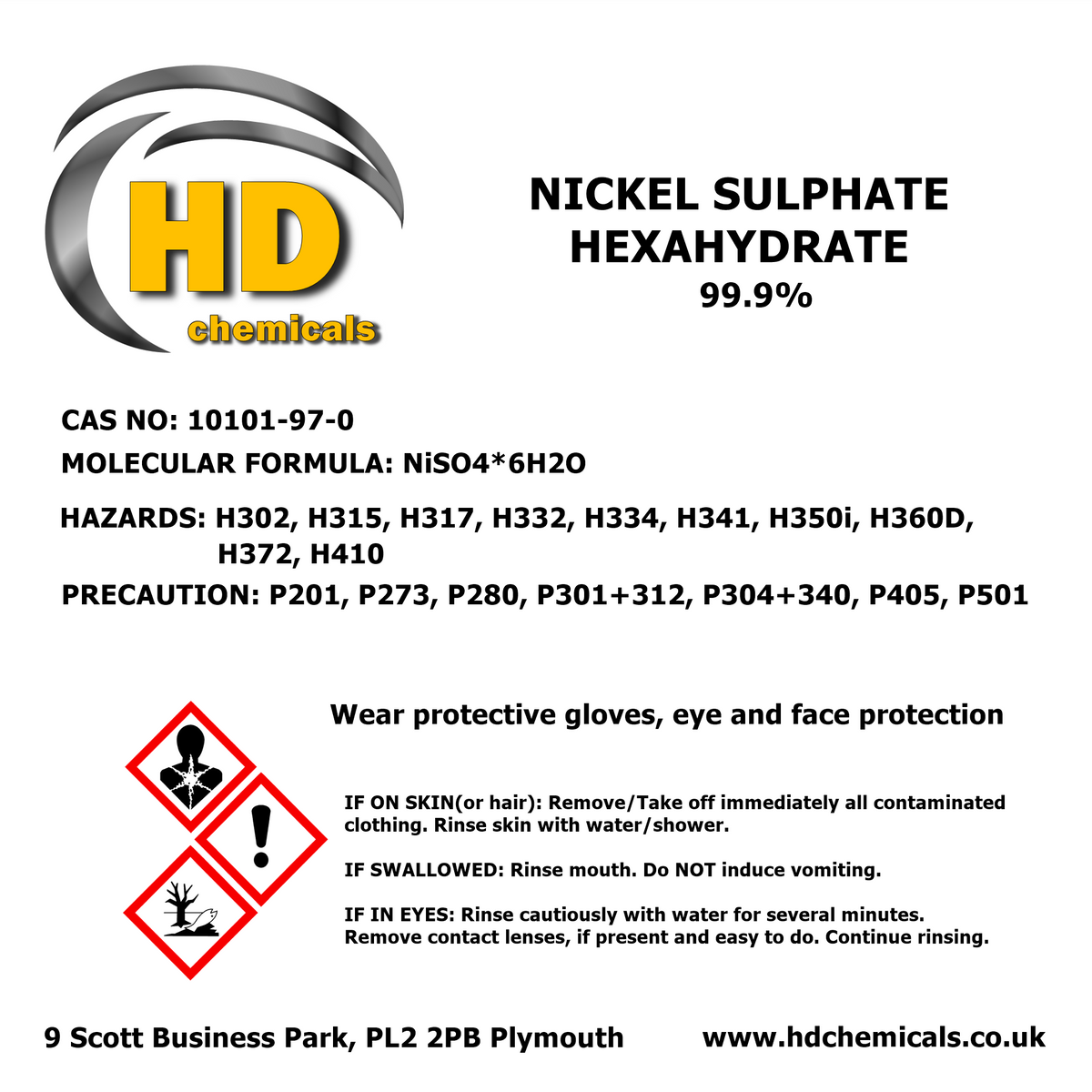 Nickel Sulphate Hexahydrate 99.9% – buy in UK online shop –HD Chemicals LTD